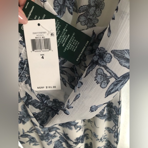 NWT Lauren Ralph Lauren Chiffon Blue and White Floral Maxi Dress Size 4 - Picture 3 of 8